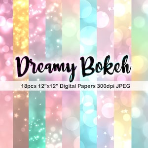 Bokeh Digital Papers, Star Bokeh Overlays, Instant Download Scrapbook Papers Pastel Colorful Background Clipart