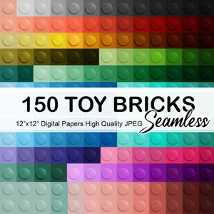 150 Toy Bricks Digital Papers, Colorful Building Blocks Background, Scrapbook Papers - Instant Download
