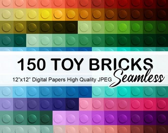 150 Toy Bricks Digital Papers, Colorful Building Blocks Background, Scrapbook Papers - Instant Download