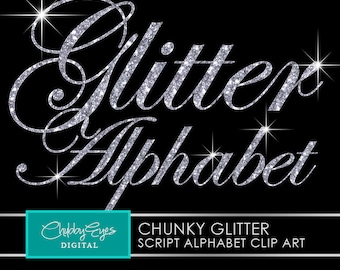 Silver Chunky Glitter Alphabet Clip Art, Numbers and Punctuation Clip Art, Digital Sparkle Font- Digital Instant Download