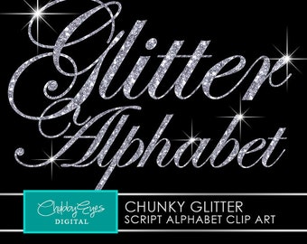 Silver Chunky Glitter Alphabet Clip Art, Numbers and Punctuation Clip Art, Digital Sparkle Font- Digital Instant Download