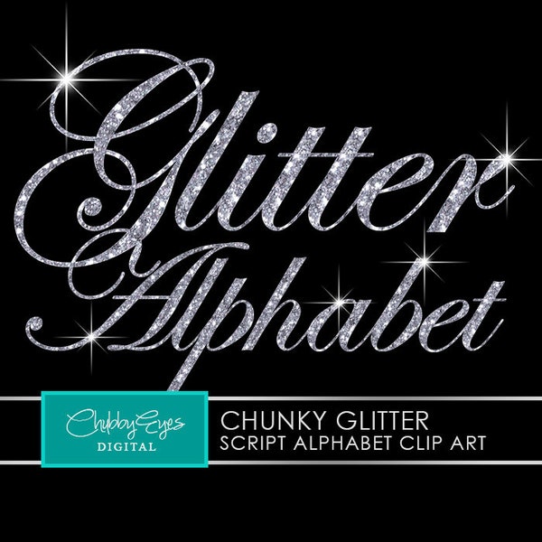 Silver Chunky Glitter Alphabet Clip Art, Numbers and Punctuation Clip Art, Digital Sparkle Font- Digital Instant Download