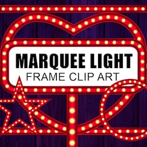 Marquee Light Digital Frame, Clip Art, Vintage Light Sign,Light Bulb Frame, Red Frame, Instant Download