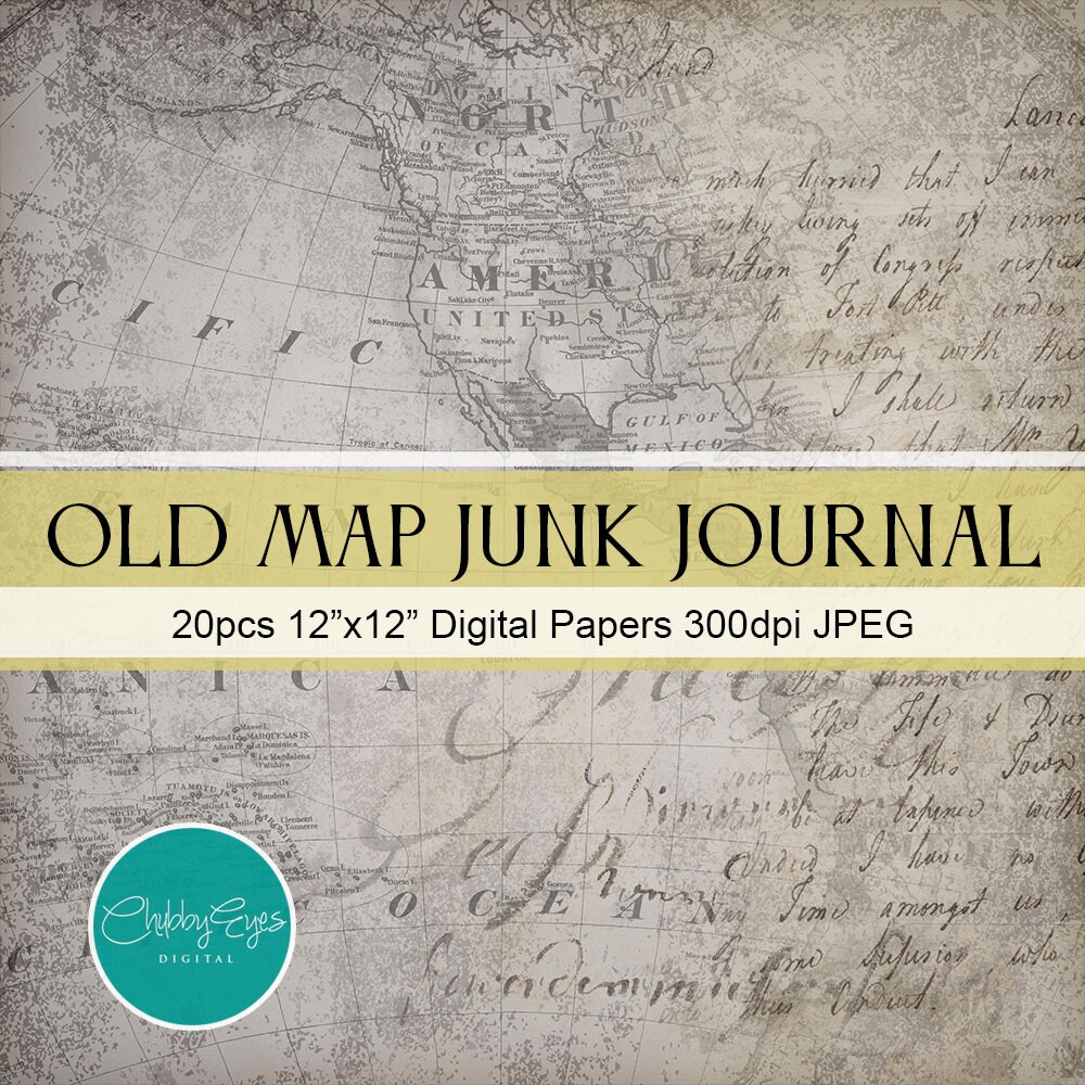 Old Maps and Old Writing Collage Papers, Printable Vintage Junk Journal ...