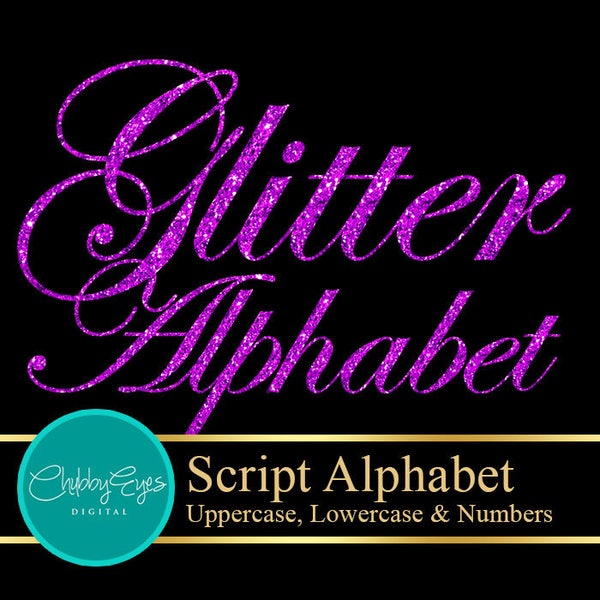 Purple Glitter Alphabet, Numbers and Punctuation Clip Art, Digital Sparkle Font Clipart- Digital Instant Download