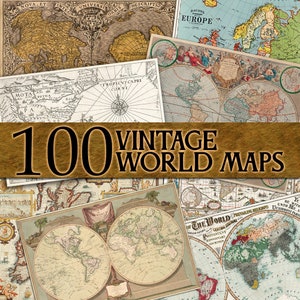 100 vintage wereldkaarten, oude kaarten, antieke kaarten, digitale kaarten, commercieel gebruik, Instant Download