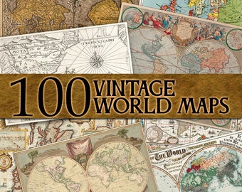 100 Vintage World Maps, Old Maps, Antique Maps, Digital Maps, Commercial Use, Instant Download