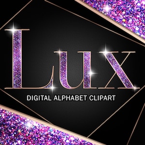 Lila Glitzer Alphabet Clip Art, Schriftzug Clip Art - Digital Instant Download
