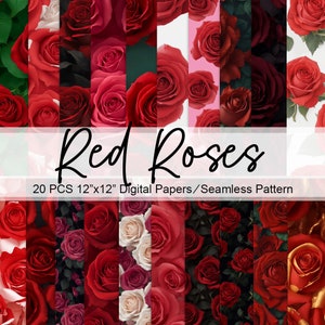 Rote Rosen Musterdesign Digitale Papiere, rote Rosen Hintergrund, digitale Papiere - zum sofortigen Download