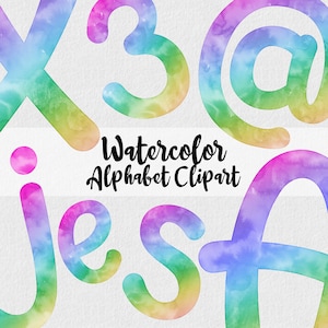 Watercolor Alphabet Clip Art, Rainbow Alphabet- Digital Instant Download