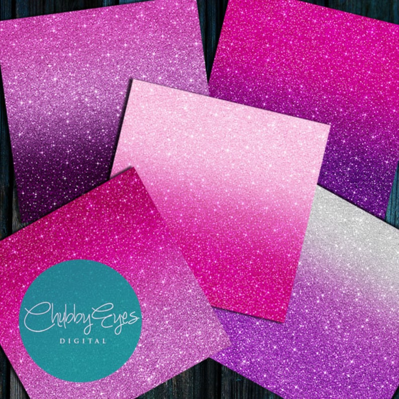 Ombre Glitter Pink & Purple Digital Papers, Scrapbook Papers Glitter Clipart Instant Download image 3
