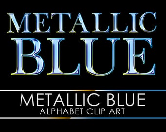 Metallic Blue Digital Alphabet, Numbers and Punctuation Clip Art, Lustrous Letters, Blue Alphabet Clipart - Instant Download