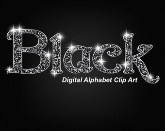 ClipArt con alfabeto Glitter nero, ClipArt Glam - Download istantaneo digitale