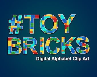 Toy Bricks Alphabet Clip Art, Building Blocks Lettering Clip Art- Digital Instant Download