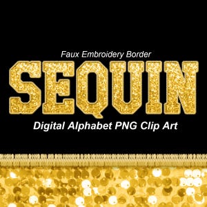 Gele pailletten Varsity Alfabet Clip Art, Faux Borduurrand, Sport College PNG Letters-digitale Instant Download