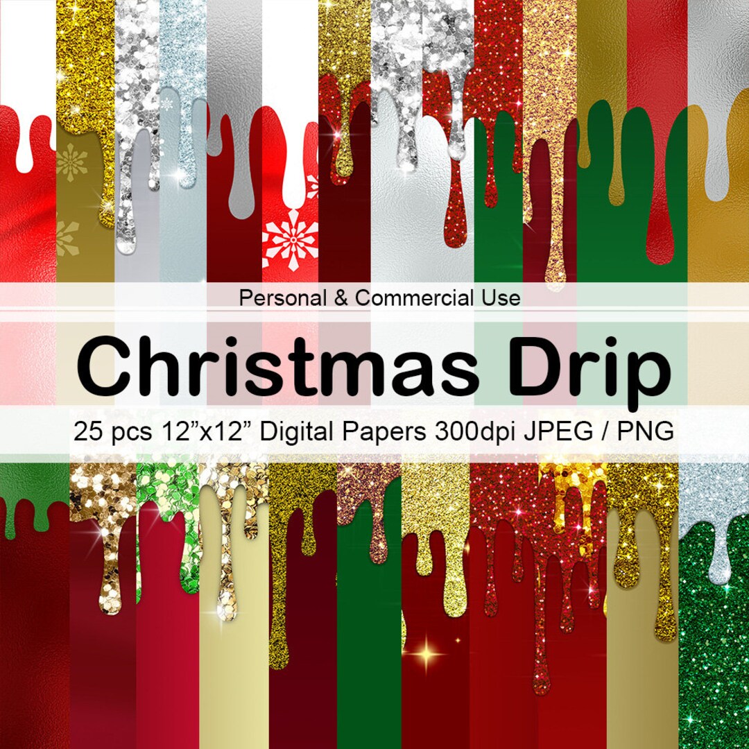 Christmas Glitter Drip Digital Papers, Christmas Gradient Background ...