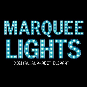 Blauwe lichtkrant lichten alfabet, vintage lichtbak belettering Clip Art-digitale Instant Download