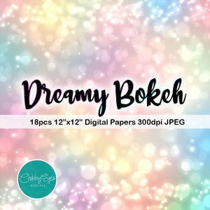 Bokeh Digital Papers, Star Bokeh Overlays, Instant Download Scrapbook Papers Pastel Colorful Background Clipart image 4