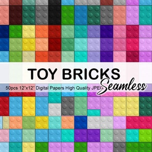 50 Colorful Toy Bricks Digital Papers, Colorful Building Blocks Background, Scrapbook Papers - Instant Download