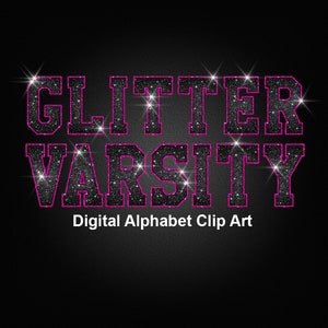 Black Pink Glitter Varsity Alphabet Clip Art, Sport College Style Lettering Clip Art- Digital Instant Download