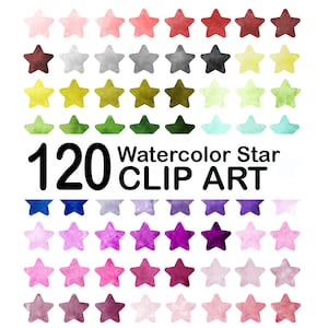 120 cliparts étoile aquarelle, clipart aquarelle - téléchargement immédiat