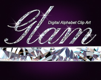 Silver Diamond Alphabet Clip Art, Digital Alphabet - Instant Download
