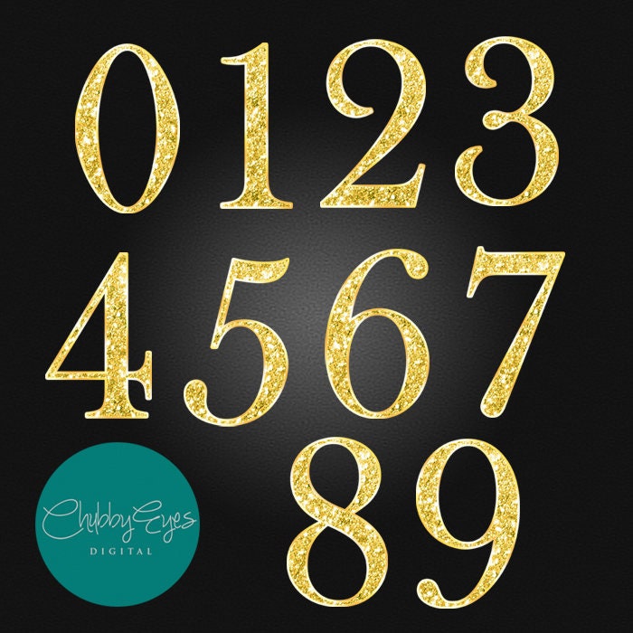 Gold Glitter Digital Alphabet, Numbers and Punctuation Clip Art, Chunky ...