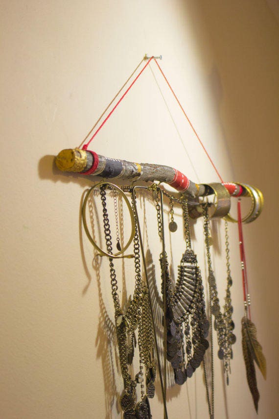 Boho wall jewelry organizer with indian print wall key Etsy