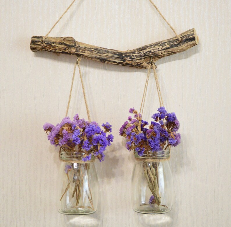 Mason Jar Wall Decor Driftwood Wall Art Boho Bathroom Decor Etsy