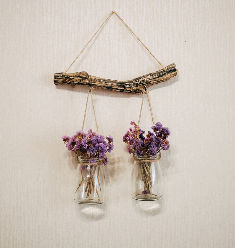 Mason Jar Wall Decor Driftwood Wall Art Boho Bathroom Decor Etsy