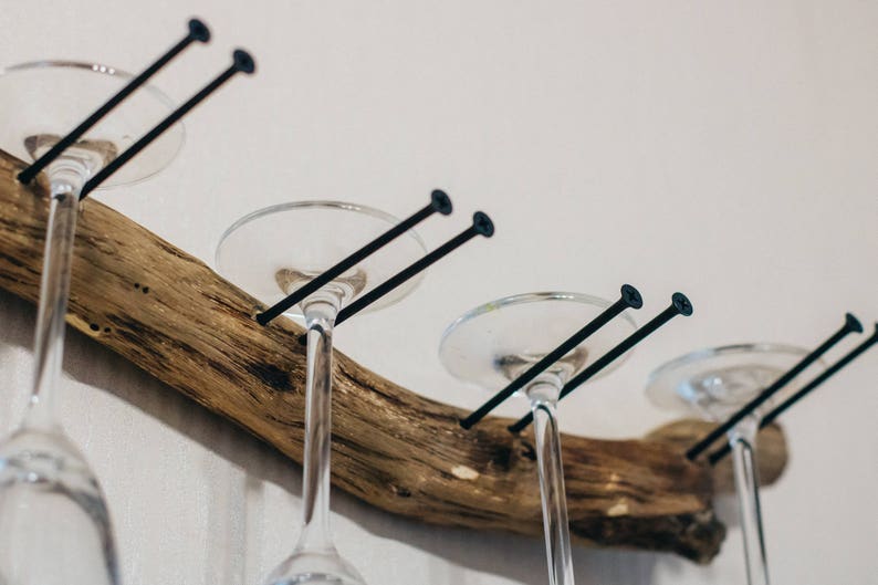Driftwood wine glass rack kitchen wall decor wall glass Etsy