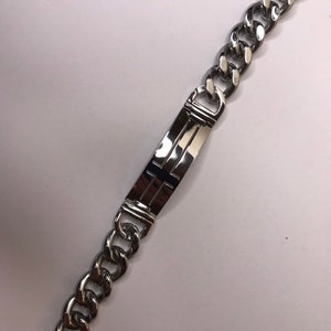 identification heavy bracelet with cross, for men, marking on request, laser marking, personalized gift, original present with your idea.