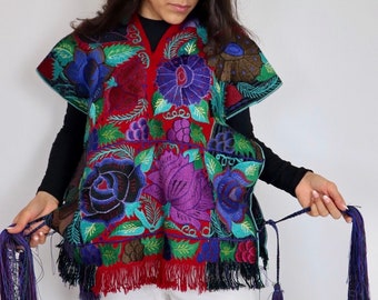 Floral Mexican Cover up, Jorongo, Mexican Cover up, Poncho, Statement Cover up