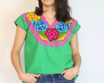 Floral Mexican Blouse, Embroidered Tropical Top, Catrina Outfit, Valentines Gift, Mexican Fiesta