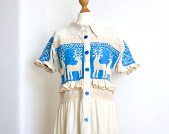 Mexican Folk Dress, Mexican Maxi Dress, Vintage Mexican Dress, Long Boho Summer Dress, Tijaltepec Oaxacan Dress, Collared Dress