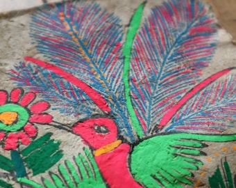 Framed Original Artwork Mexican Bird Painting from Oaxaca, Amate Painting, Tropical Bird, Original artwork