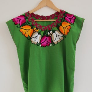 Mexican Floral Blouse, Colorful Mexican Clothing, Mexican Embroidery, Gift for her, woman blouses, Gift under 35, Secret Santa Green