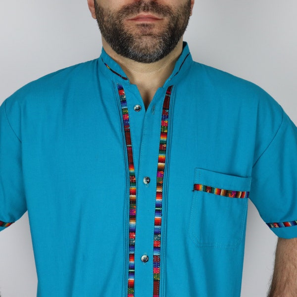Classic Mexican Men's Guayabera / Unique Summer Spring Shirt / Beach Wedding Manta Shirt / Short Sleeves Button up