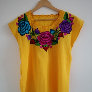 Mexican Floral Blouse, Colorful Mexican Clothing, Mexican Embroidery, Gift for her, woman blouses, Gift under 35, Secret Santa Yellow