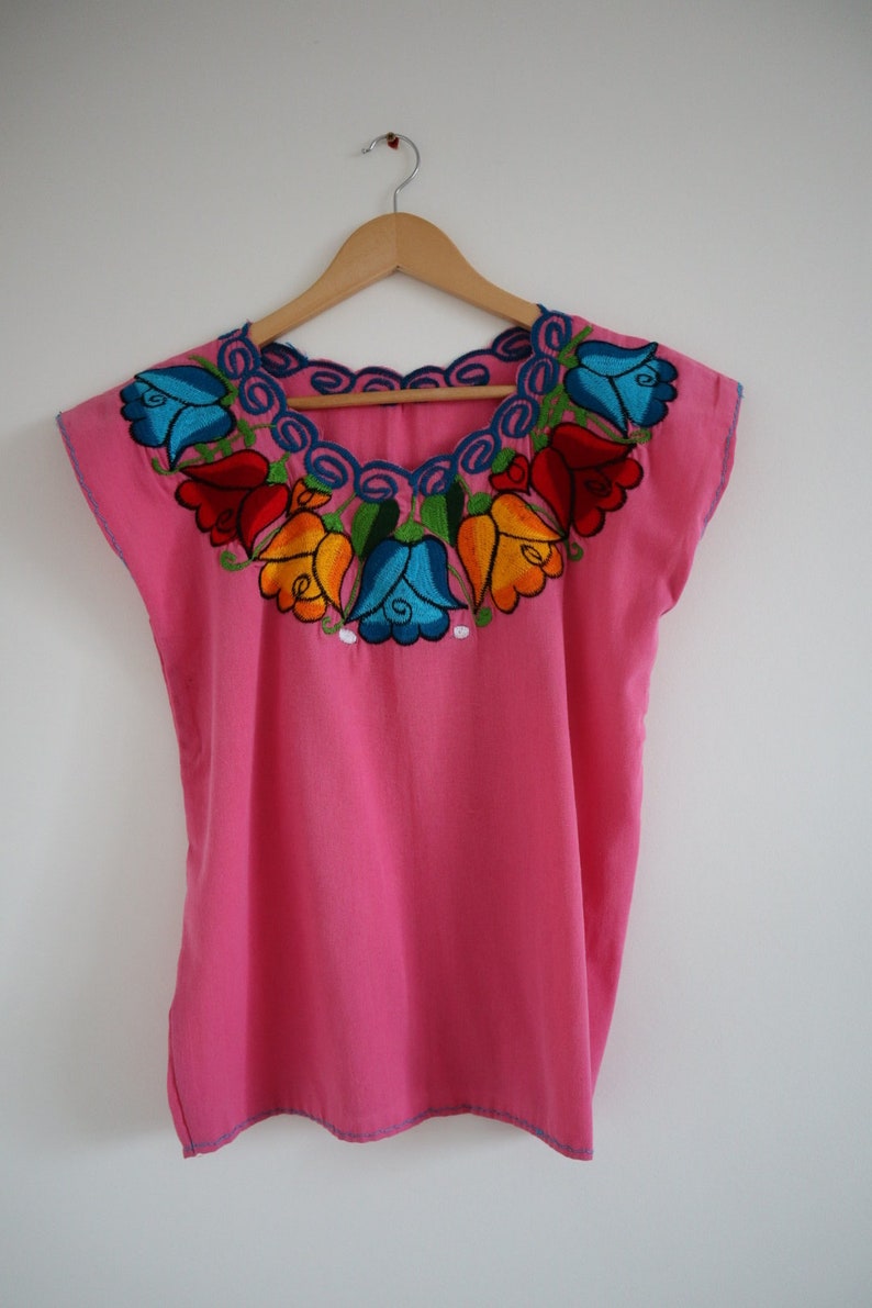 Mexican Floral Blouse, Colorful Mexican Clothing, Mexican Embroidery, Gift for her, woman blouses, Gift under 35, Secret Santa Pink