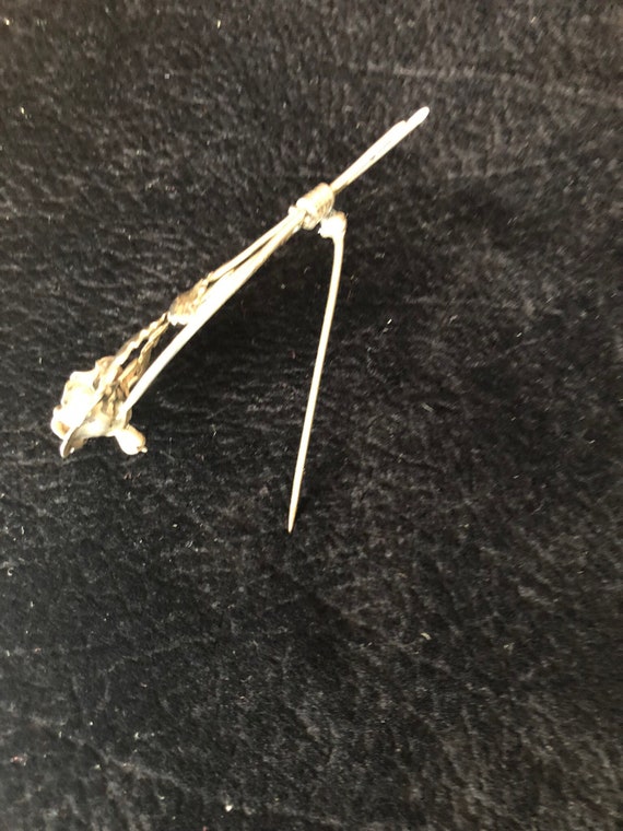 Vintage Sterling Silver Long Stem Rose Pin - image 3