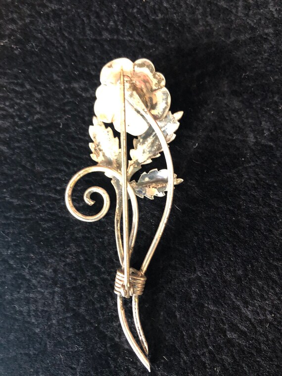 Vintage Sterling Silver Long Stem Rose Pin - image 2