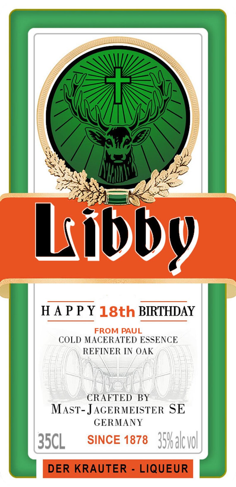Personalised 35cl Jagermeister Label Free Postage Etsy