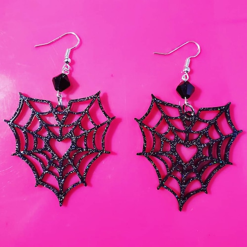 Heart Spiderweb Earrings 3D Printed Spider Cobweb Pink Pastel - Etsy