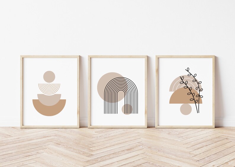 Printable Neutral Wall Art Set of 3 Abstract Geometric Digital Download