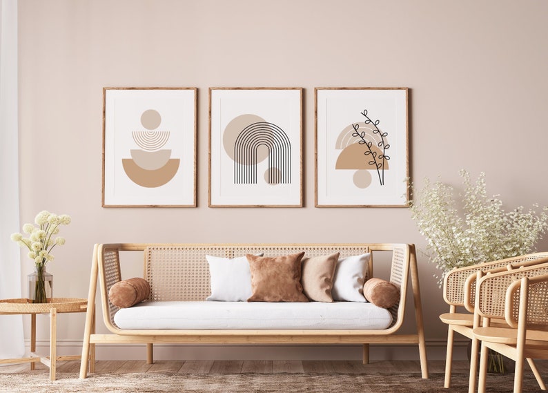 Printable Neutral Wall Art Set of 3 Abstract Geometric Digital Download