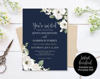navy blue invitation etsy