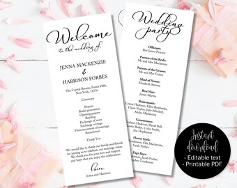 wedding program template printable wedding day ceremony order etsy