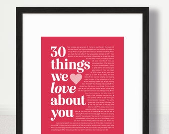 ANY age number 30 Birthday Reasons We Love You Things We Love About You 30th Anniversary Couple Printable Personalized Gift For Man Woman