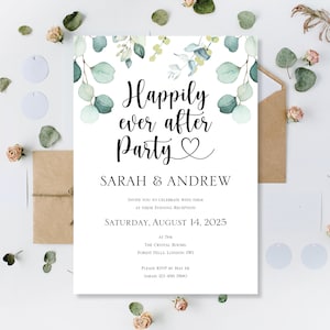 Gedruckte Luxus personalisierte glücklich je nach Party-Hochzeitseinladungen lädt Tag oder Abend-Empfang Eukalyptus-Grün-Einladung ein